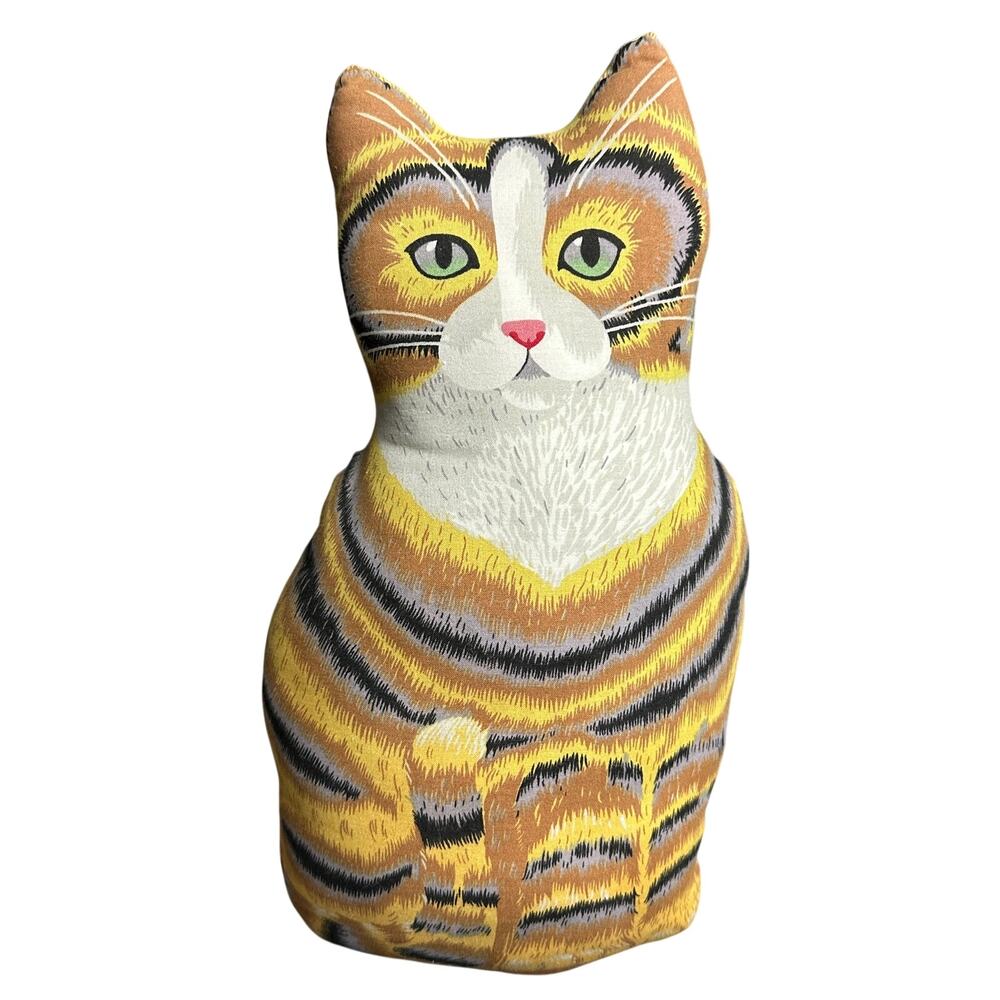 Vintage cat pillow doorstop cut and sew fabric ginger tabby cat 15” heavy bottom